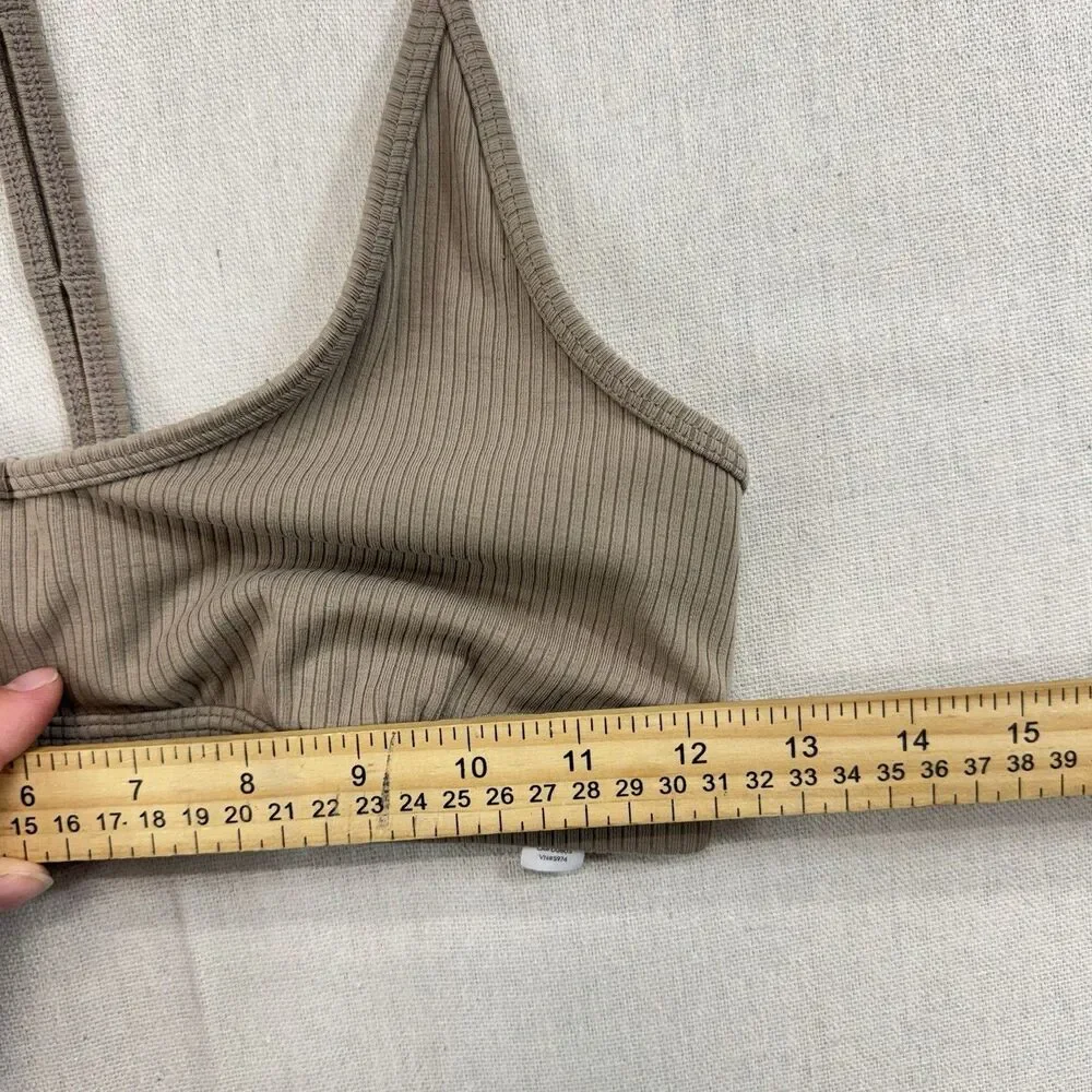 ALO Yoga Beige Ribbed Blissful Athletic Sporty Workout Sports Bra Size S